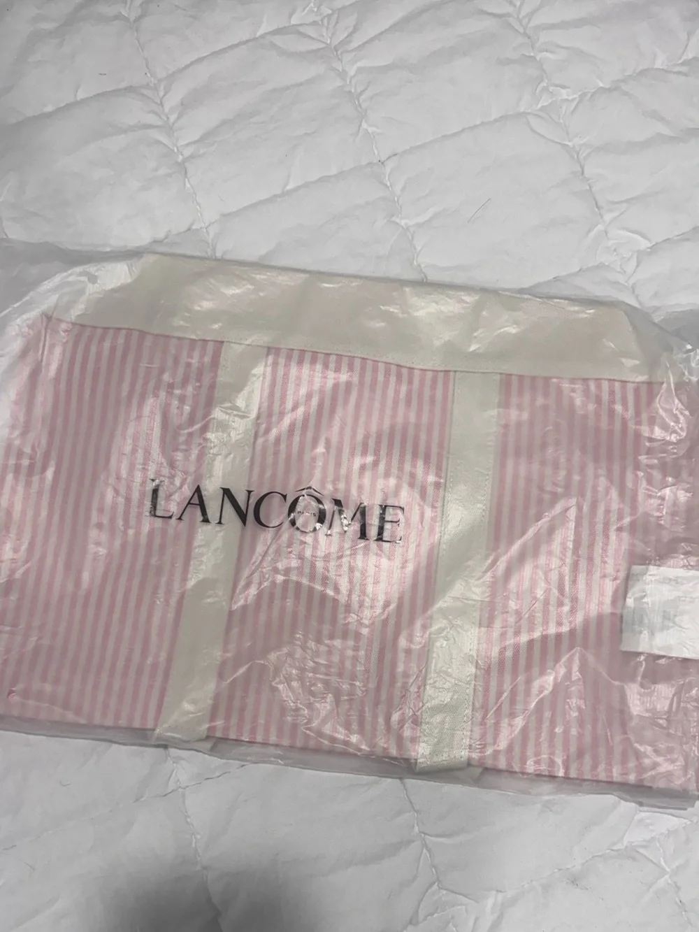 Lancome Pink and White Striped Tote